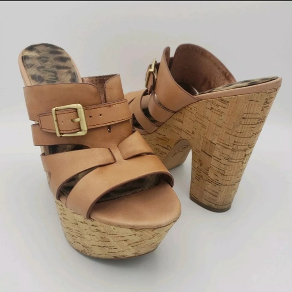 SOLD Sam Edelman CHASE Leather Cork Wedge Platform Sandals sz 10 - Picture 3 of 8